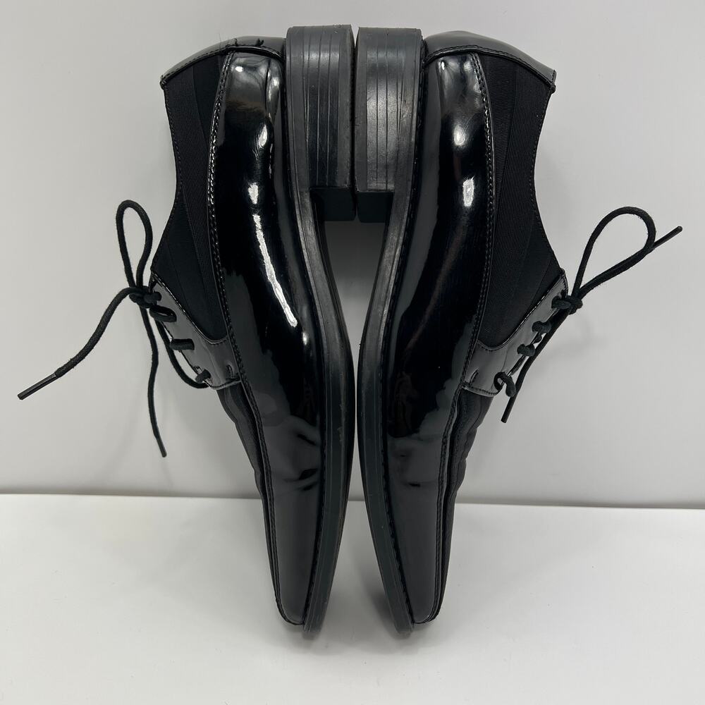 Derby Mens 8.5 Dress Shoes Black Striped Satin Upper Square Toe Viotti - Picture 5 of 8